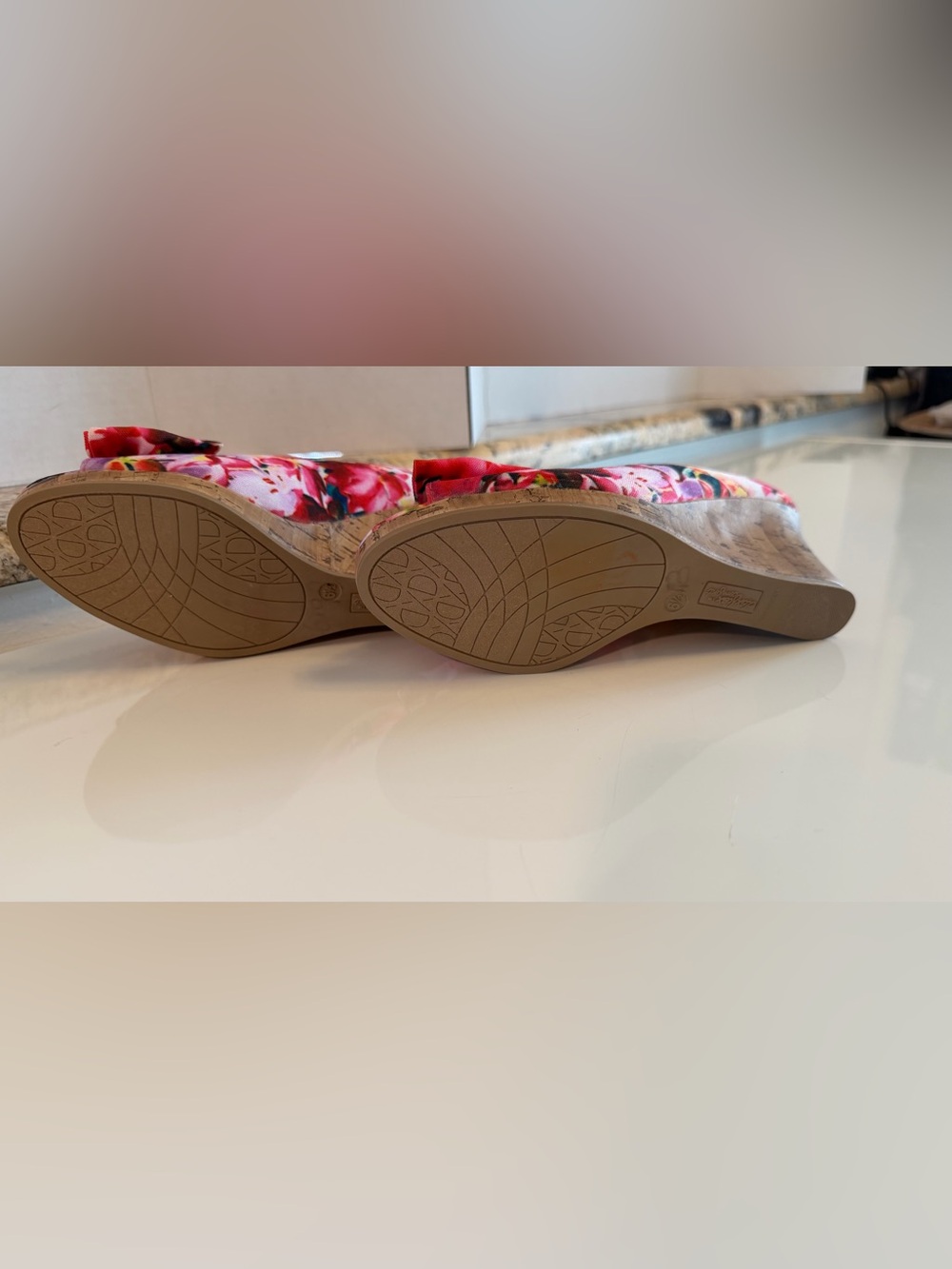 Dexflex comfort Floral Bow Peep-Toe Wedge Heels - Pink Multi - Picture 3 of 6